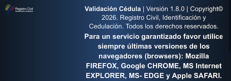 Validación Cédula. Versión 1.8.0. Registro Civil, Identificación y Cedulación.